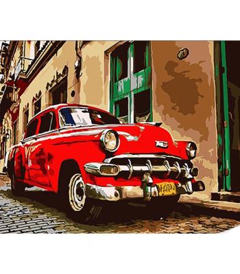 Картина за номерами —"Червона ретро машина"/STRATEG, розміром 40х50 